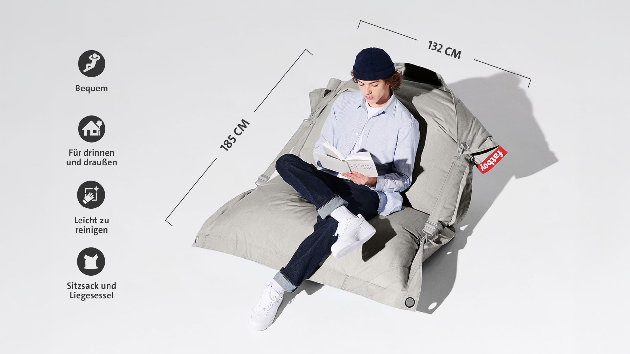Fatboy Buggle-up Outdoor Pouf XXL - Fauteuil Jardin Modulable 1 ou 2 Places - Pouf Geant Exterieur - Olefin - 185 x 137 cm - Mist