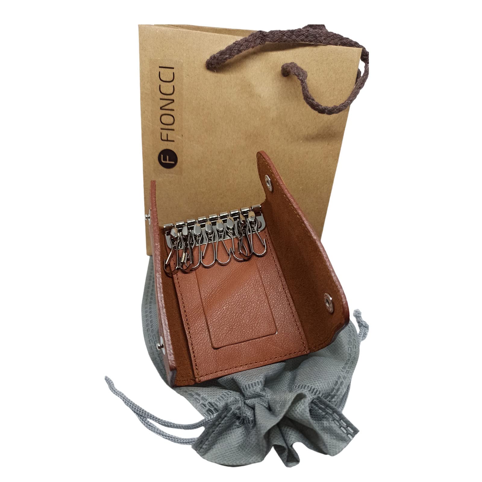 Portachiavi in vera pelle da uomo e donna con chiusura a spilla – realizzato a mano da artigiani esperti – Borsa per riporlo, vari modelli in vera pelle