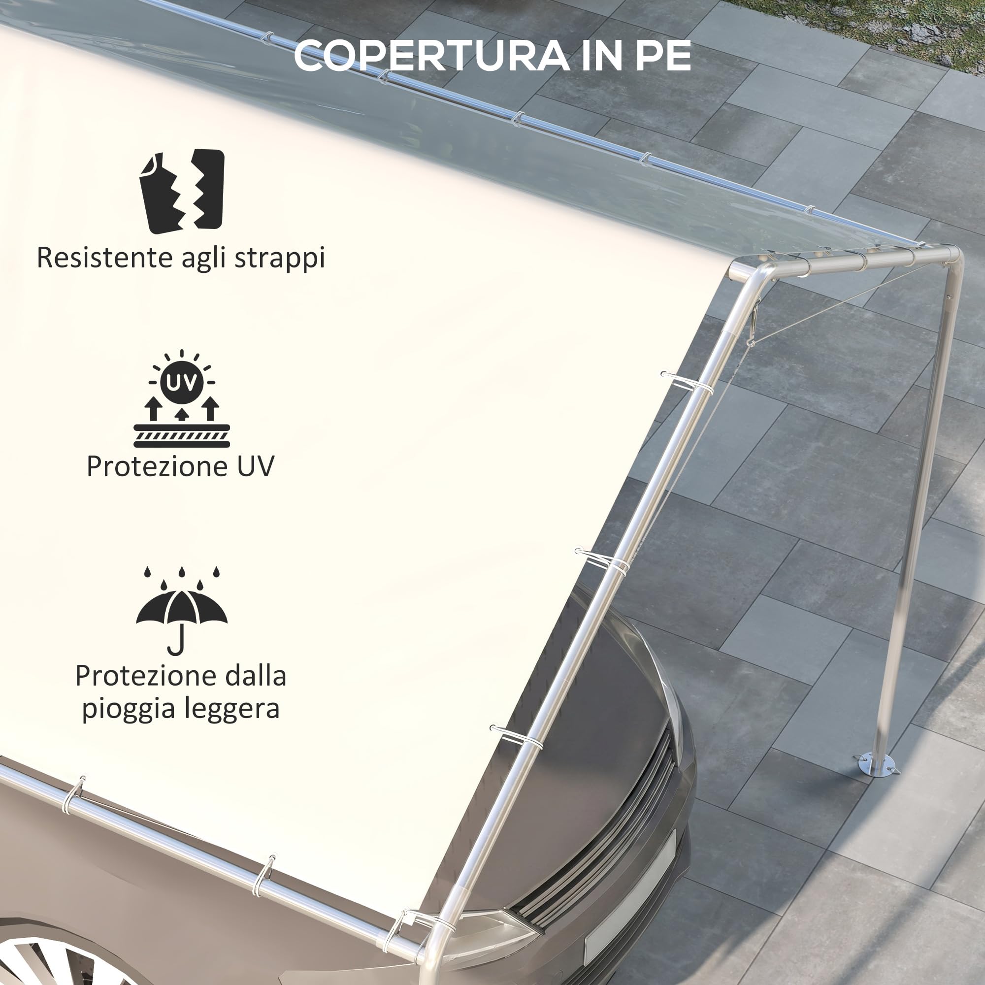 Outsunny Telo di Ricambio 6x3 m Anti-UV per Carport Auto, Copertura in Polietilene, Bianco