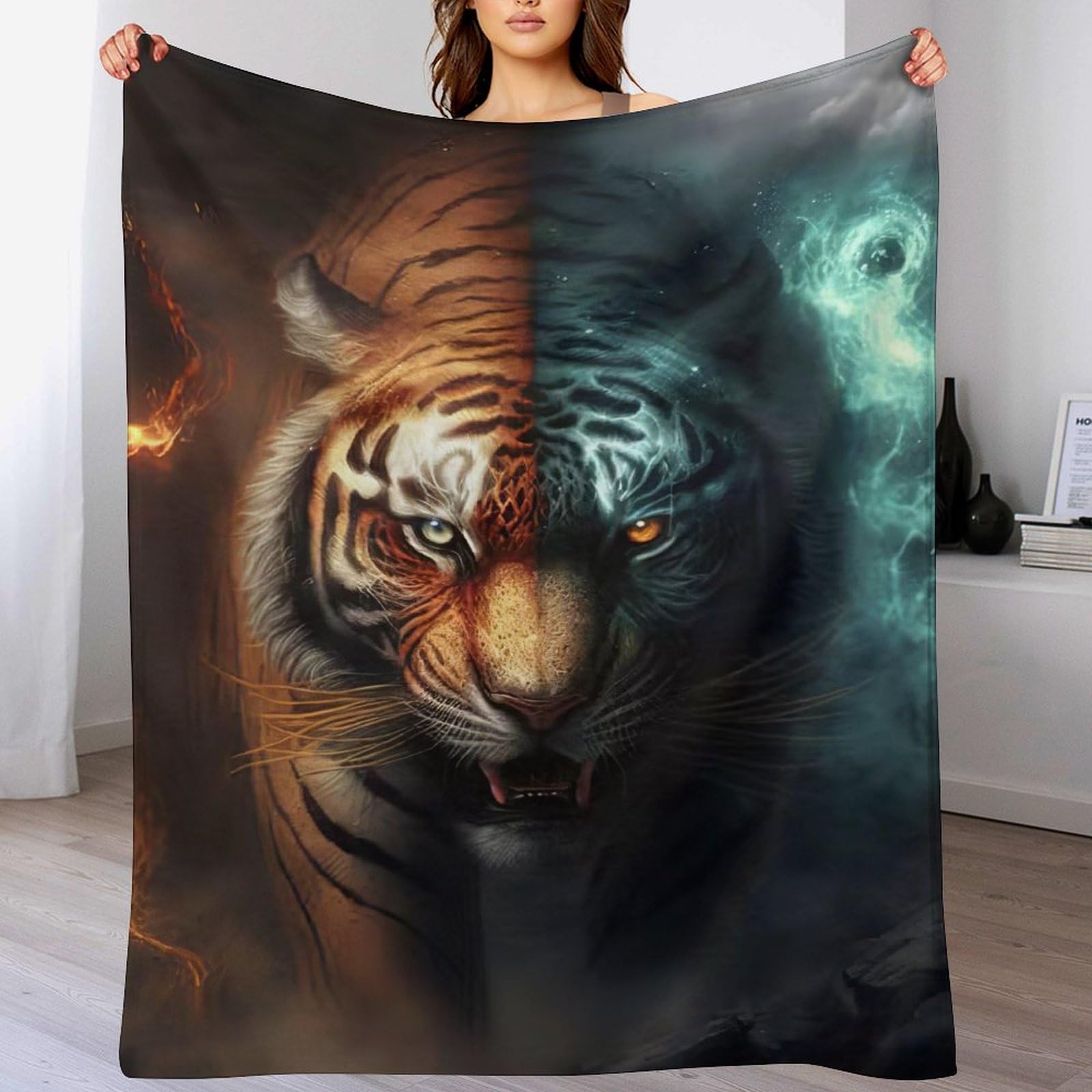 Couverture polaire tigre en flanelle douce chaude 150x200 cm pour lit et canapé