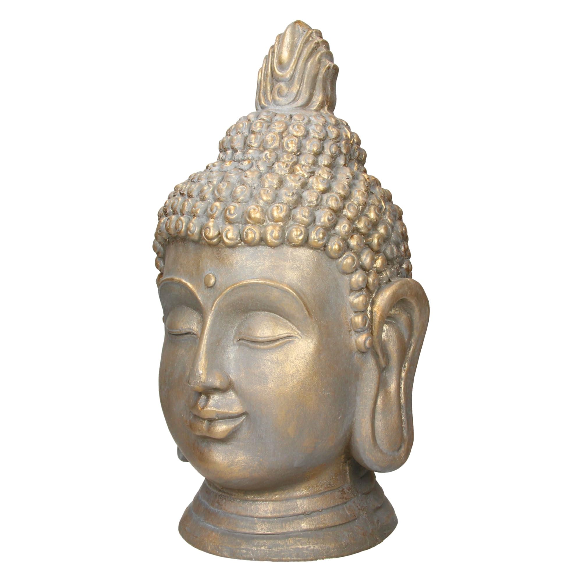 ECD Germany Statua Testa di Buddha 31 x 29 x 53 cm - in Poliresina - Aspetto Bronzo - per Yoga, Feng Shui o Meditazione - Casa o Giardino - Figura Decorativa Scultura Ornamentale da Interno/Esterno