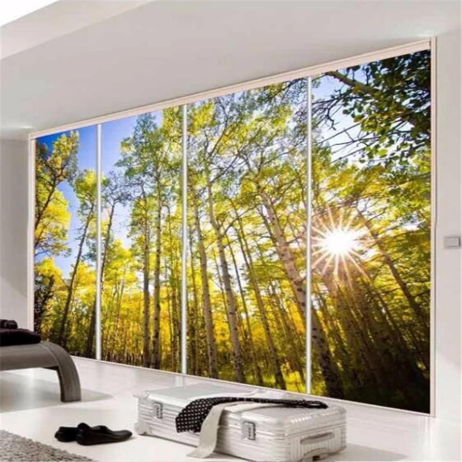 Samoprzylepna fototapeta 3D jesienny las w słońcu do salonu, sypialnia dekoracyjna tapeta