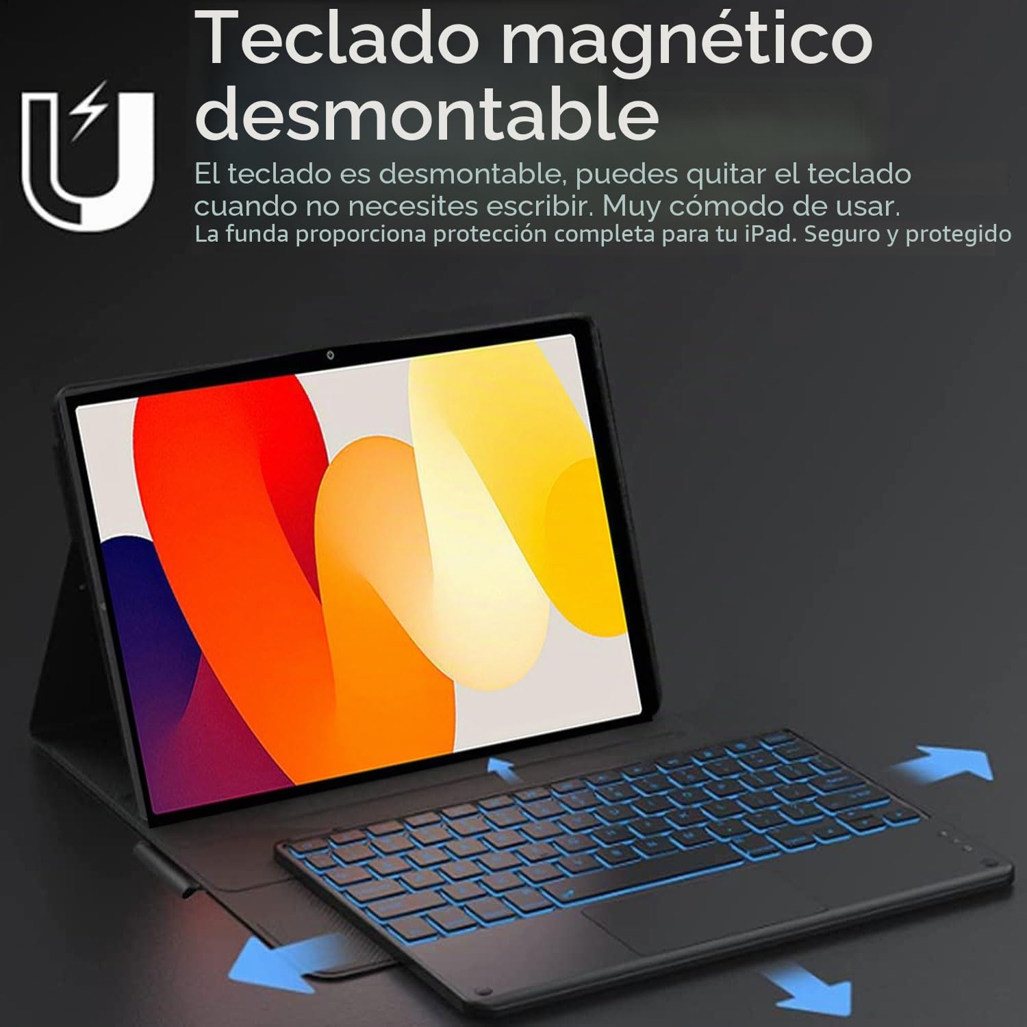 Funda con Teclado para Microsoft Surface Pro 7 Plus/Pro 7/ Pro 6/ Pro 5/ Pro 4 De 12,3 Pulgadas Tableta, Panel Táctil Retroiluminado De 7 Colores, Teclado Inalámbrico Desmontable con Ratón