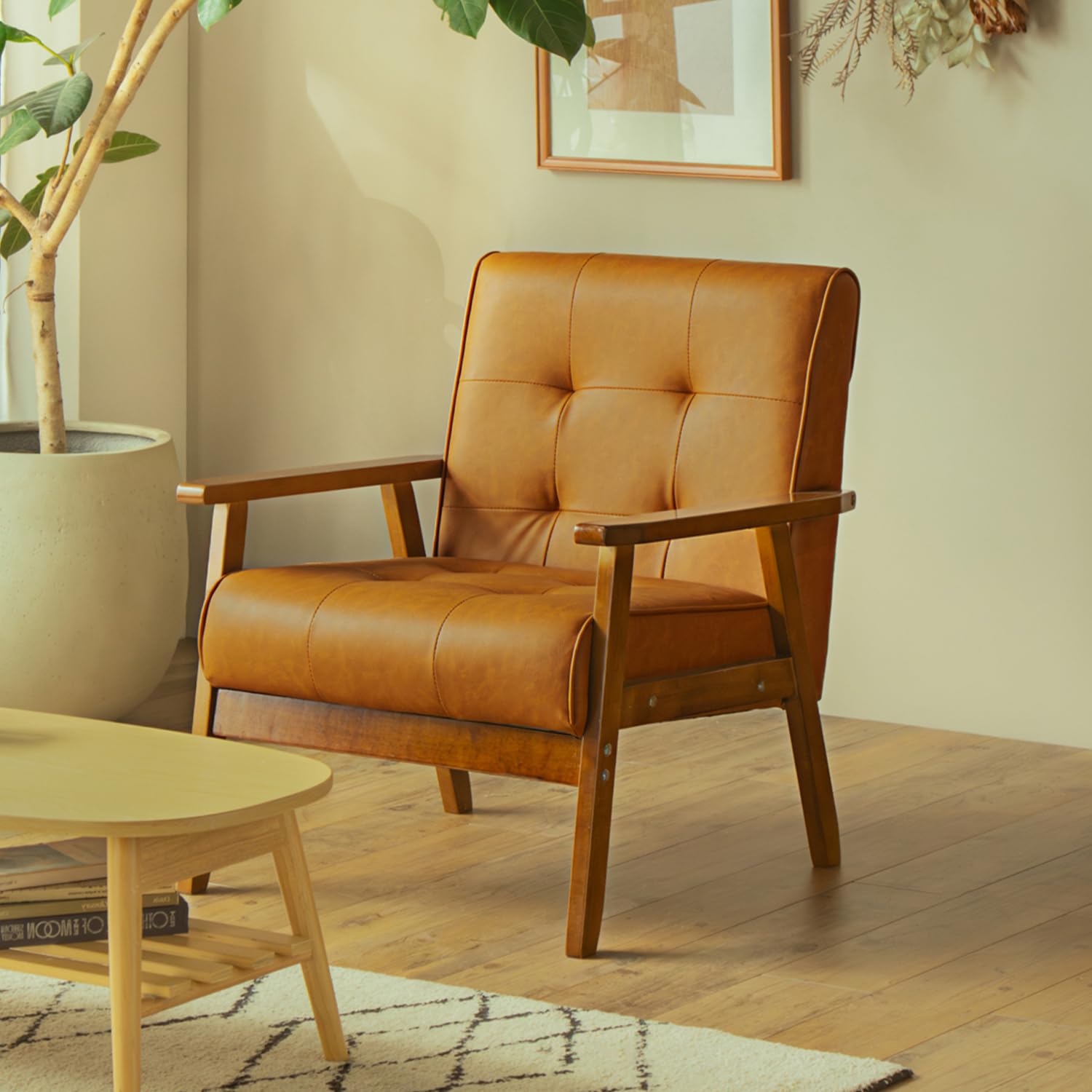 Amazon｜Pure Luxe ソファ 1人掛け キャメル 幅69cm | レトロソファ