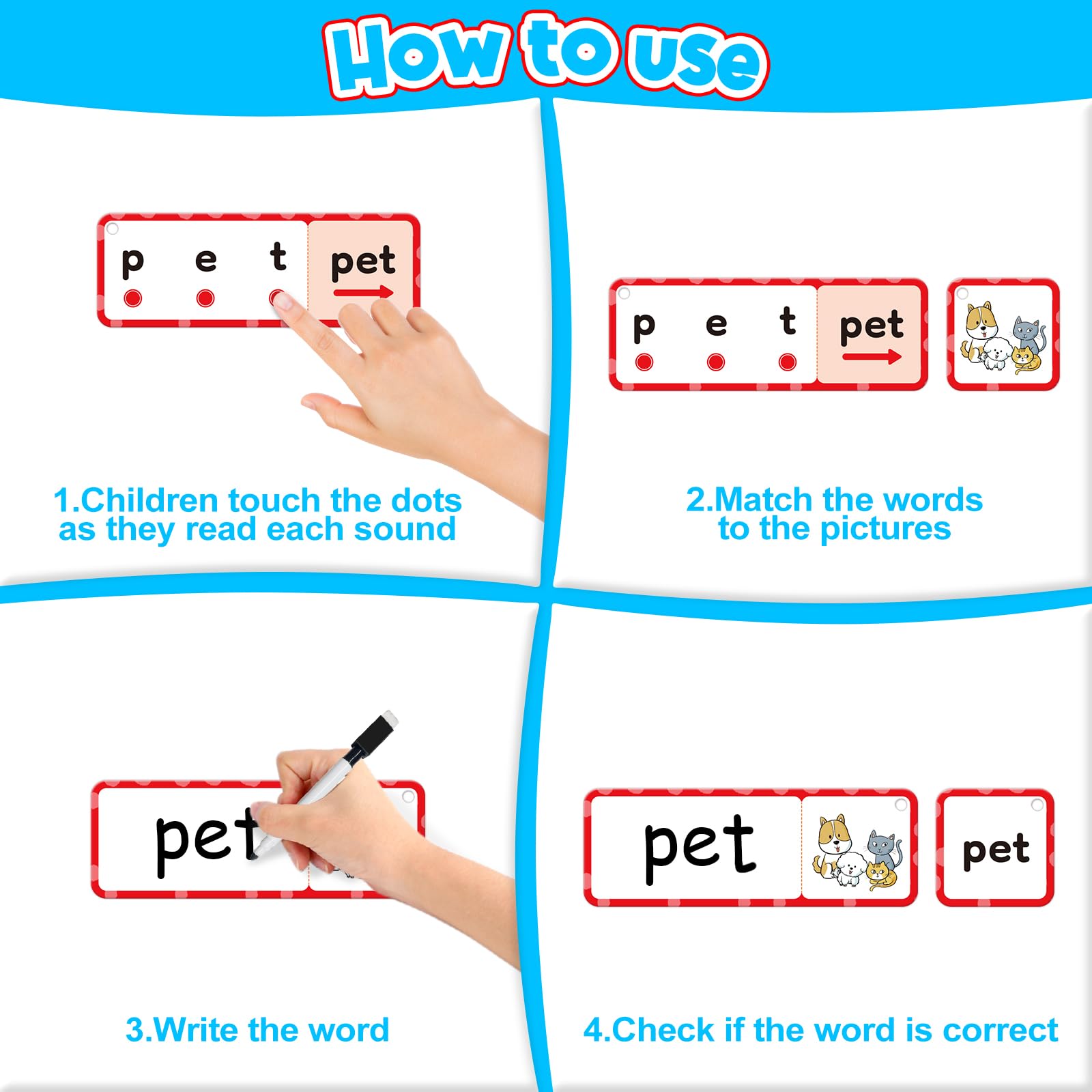 CVC Giochi di parole, Giochi fonetici, Carte Flash, Giocattoli di logopedia per bambini e bambini, imparare a leggere e snellire, attività di apprendimento prescolare e