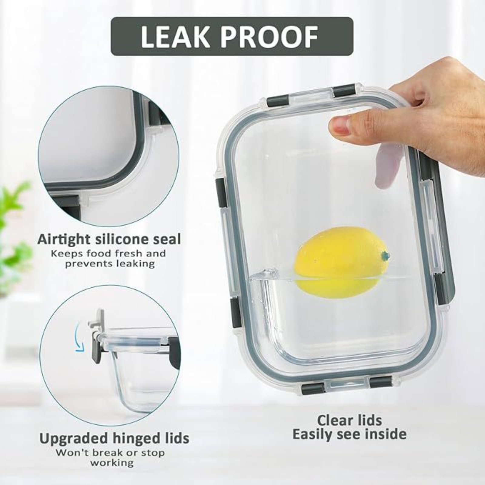 LANMOU Contenitori Alimentari in Vetro Ermetici con Coperchi per Meal Prep BPA Free Microonde Forno Frigo Freezer e Lavastoviglie (10-Piece Set)