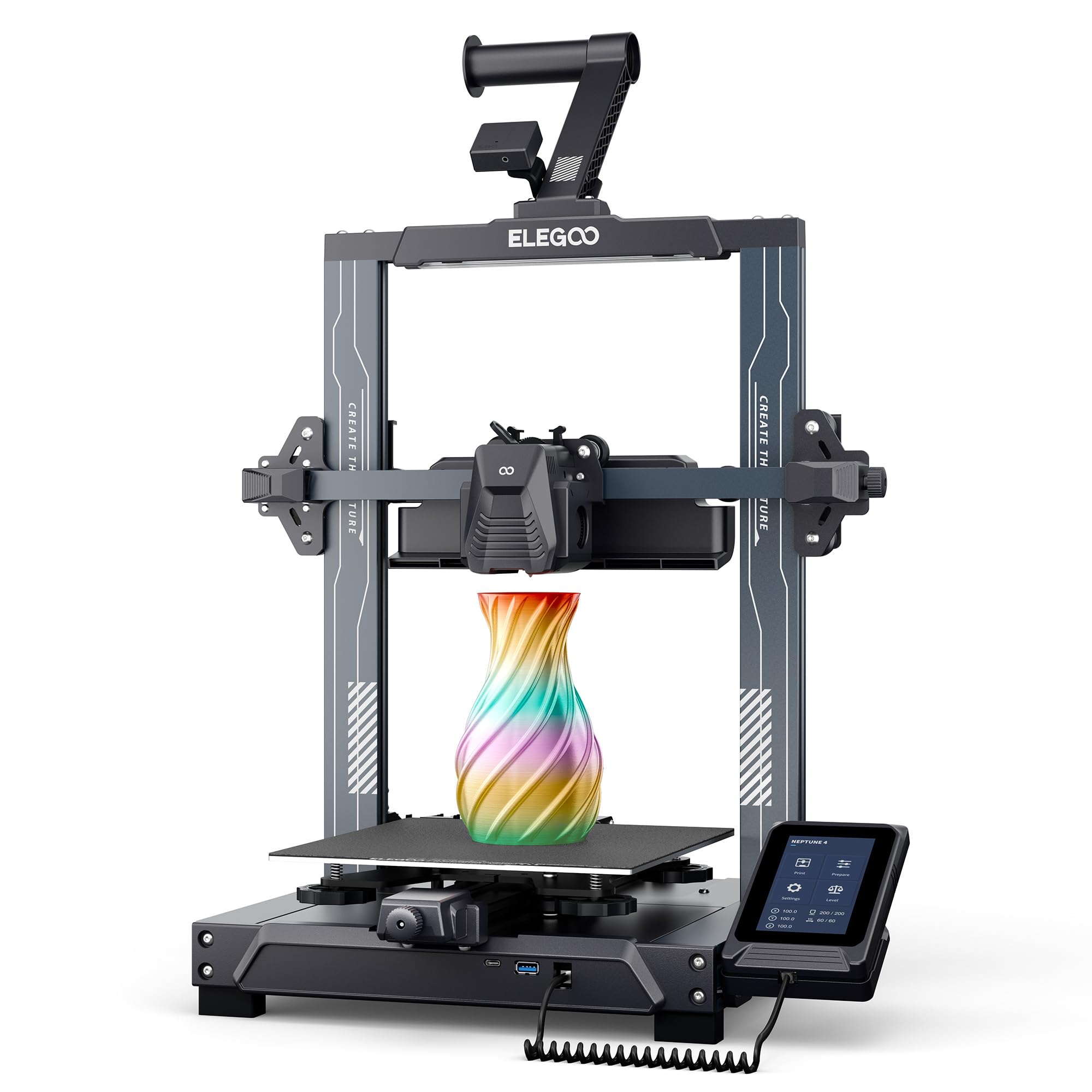 ELEGOO Neptune 4 FDM 3D Printer with Up to 500mm/s High-Speed, 121-Point Auto Bed Leveling, 300℃ Dual-Gear Direct Extruder, Printing Size of 225x225x265mm³ /8.85x8.85x10.43 Inches
