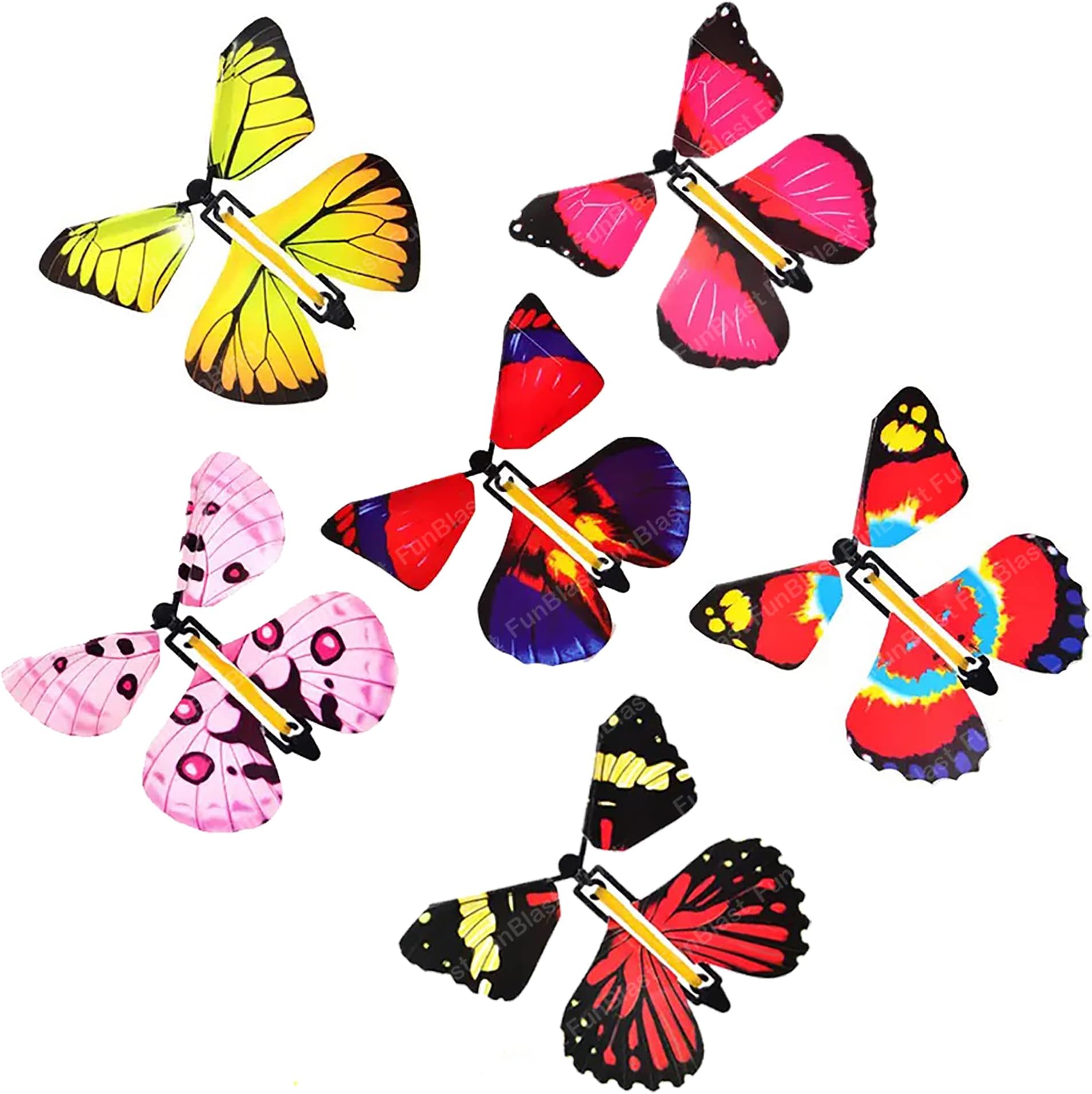 FunBlast Flying Butterfly Toy, Magic Wind up Butterflies Toys, Colourful Butterflies Toys for Boys/Girls, Plastic Flying Butterflies for Kids, Fairy Toys for Girls/Boys- Multicolour (Pack of 6)