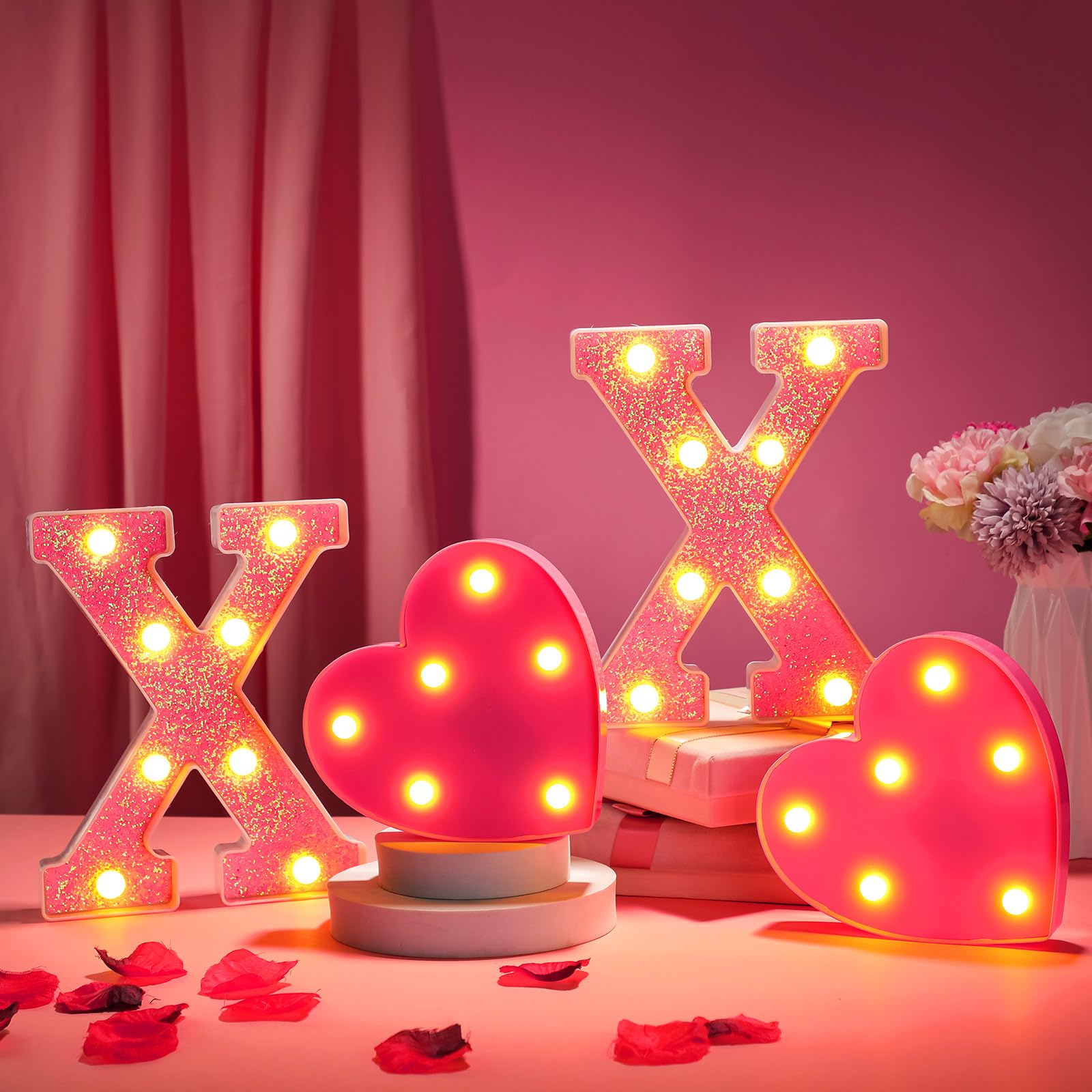 VIHOSE 4 Pcs Valentine's Day LED XOXO Night Lights Illuminated