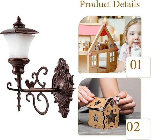 Miniatura 3 de Housoutil 4pcs mini lámpara de pared modelo luminoso micro paisaje decoración para mini casa arena mesa DIY materiales bronce cálido amarillo luz