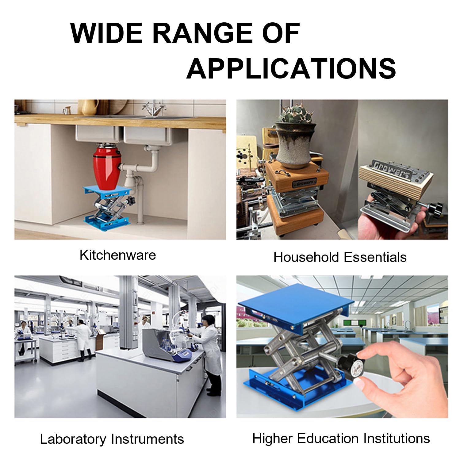 200 x 200 mm Piattaforma Sollevamento Laboratorio,Alluminio Di Alta Qualità Sollevatore Laboratorio,Altezza Espandibile Da 80 Mm a 326 Mm,Peso Supportato 20 Kg