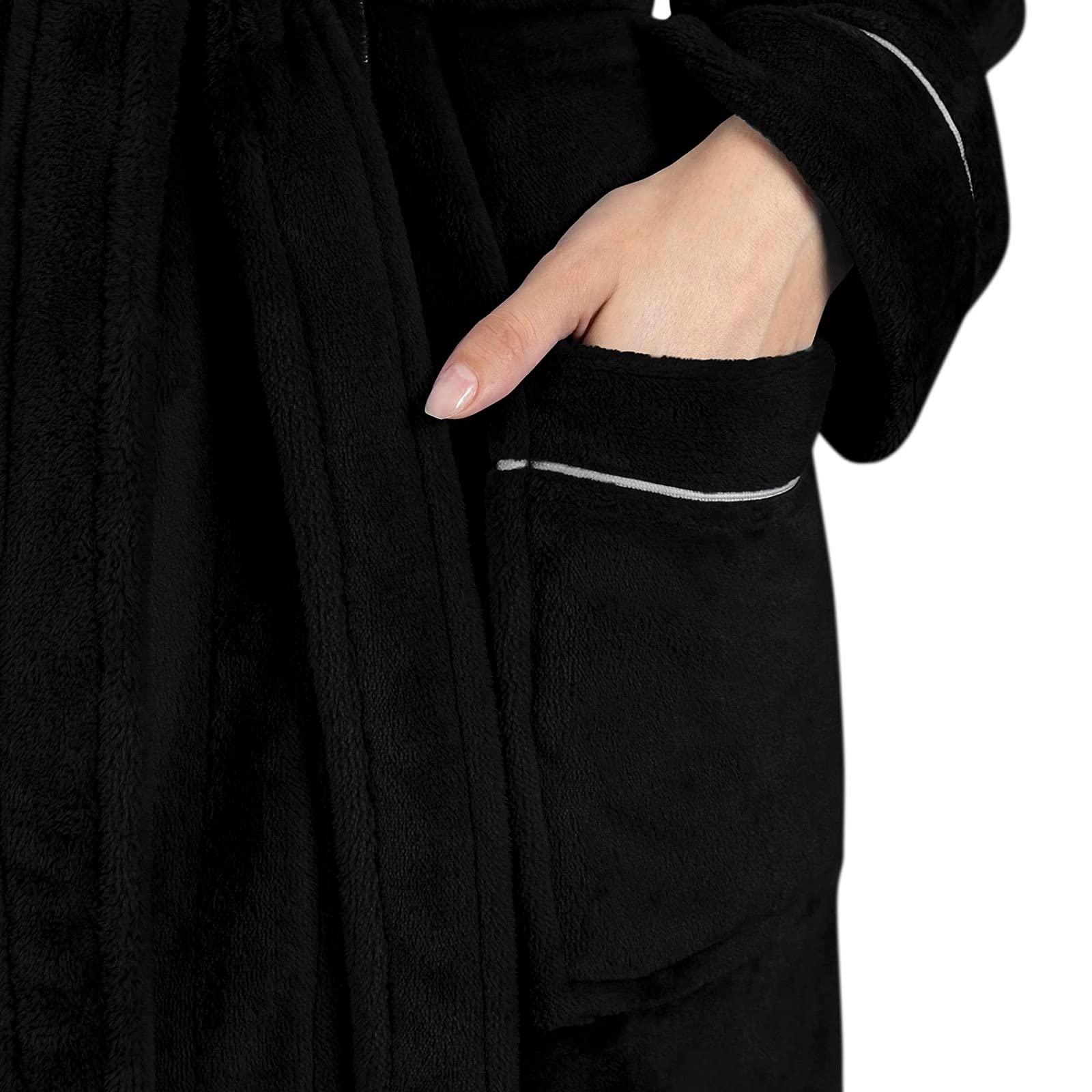 Peignoir De Bain Femme Polaire Unie Chic, Chemise De Nuit Grande Taille à Manches Longues, Robe De Chambre Capuche Court avec Poches, Chaud Et Confortable VêTements De Nuit Automne Hiver