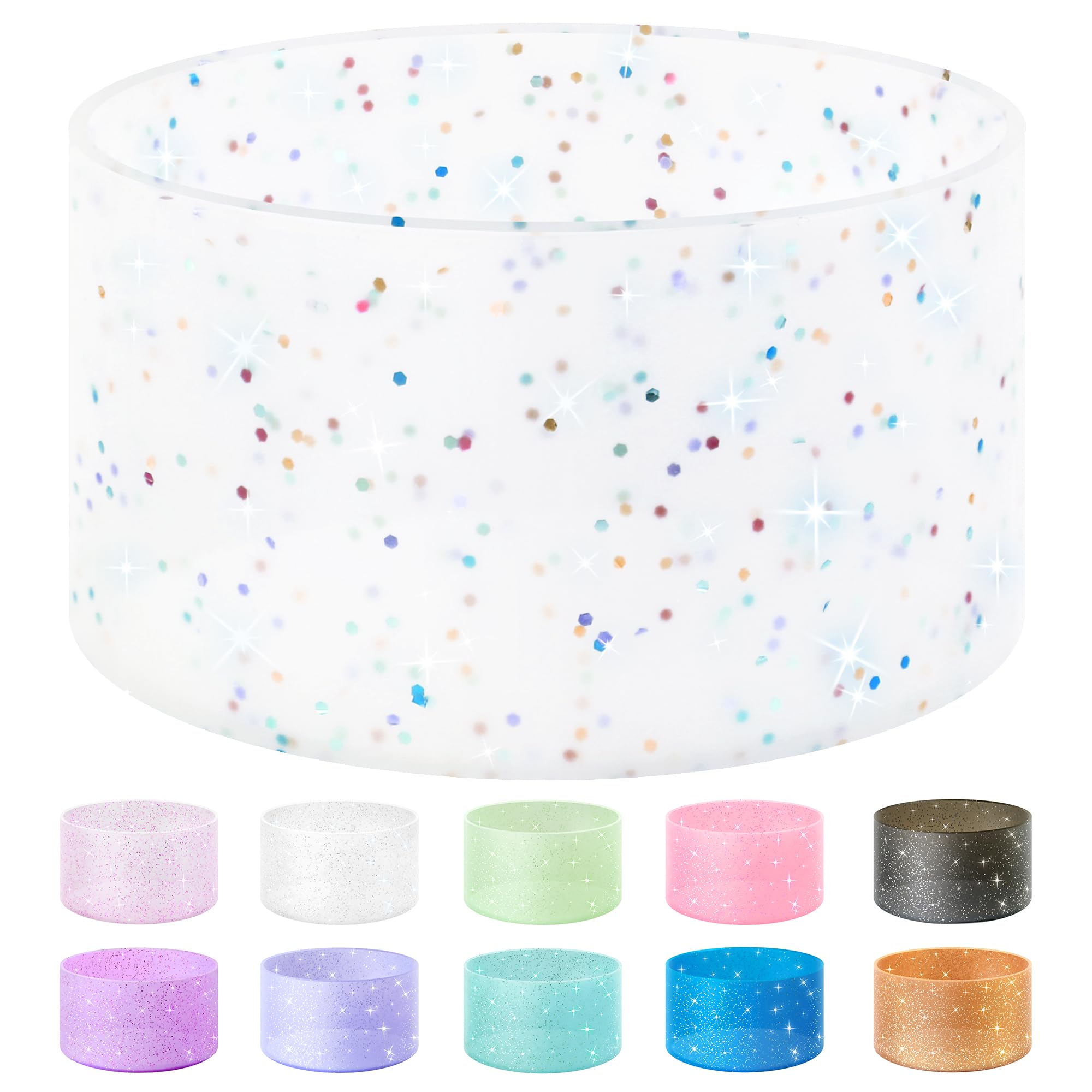VminiProtective Glitter Silicone Boot, Compatible with Stanley Tumbler 20-40oz & Hydro Flask Water Bottle 12-24oz and More Bottles/Tumblers with 2.8-2.95in Bottom, Bling Anti-Slip Sleeve Cover
