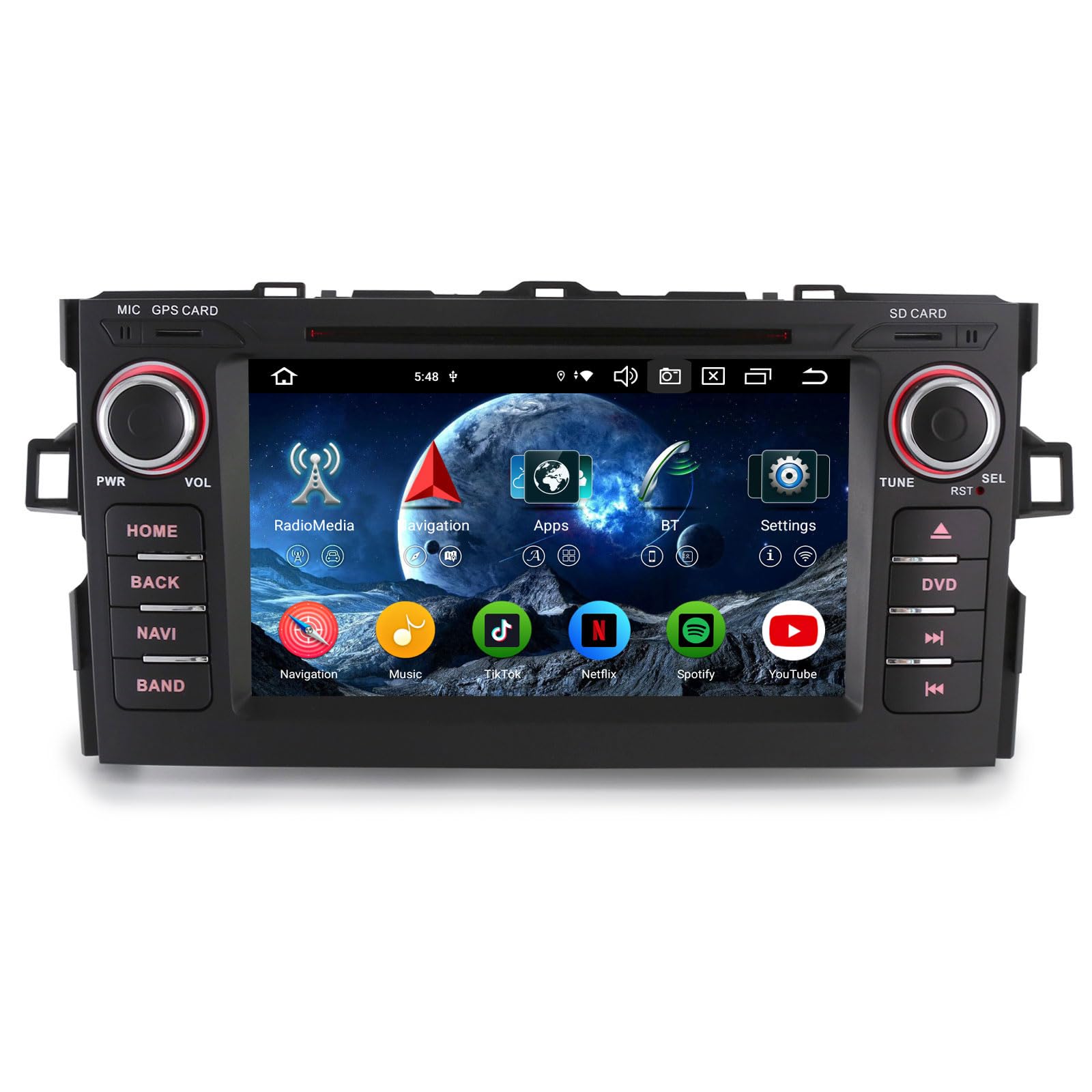 Erisin 7 Pulgadas 8-núcleos 4GB+64GB Android 16 Radio Coche Bluetooth Navegador GPS para Toyota Auris Pantalla CarPlay Android Auto DSP WiFi 4G Dab+ TPMS OBD2 FM USB Control del Volante CD Player