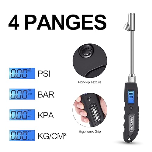 Miniatura 4 de SAFELIFE Medidor digital de presión de neumáticos, resistente doble cabezal hecho de acero inoxidable giratorio de presión de neumáticos para camión