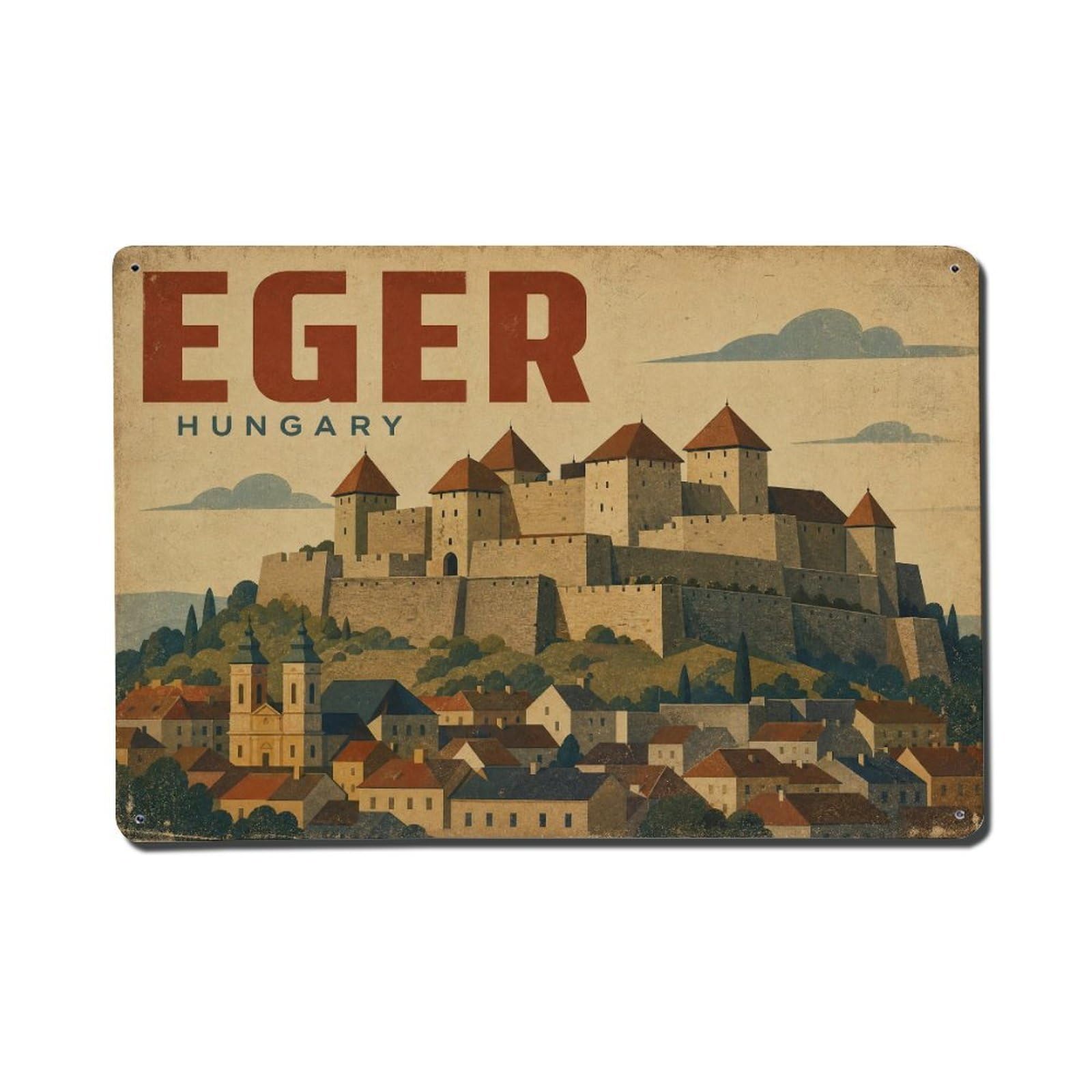 Vintage Travel Hungary Eger Metal Tin Sign Plaque Wall Decor for Cafe, Club Bar, Office, Garden Metal Poster 8x12Inch