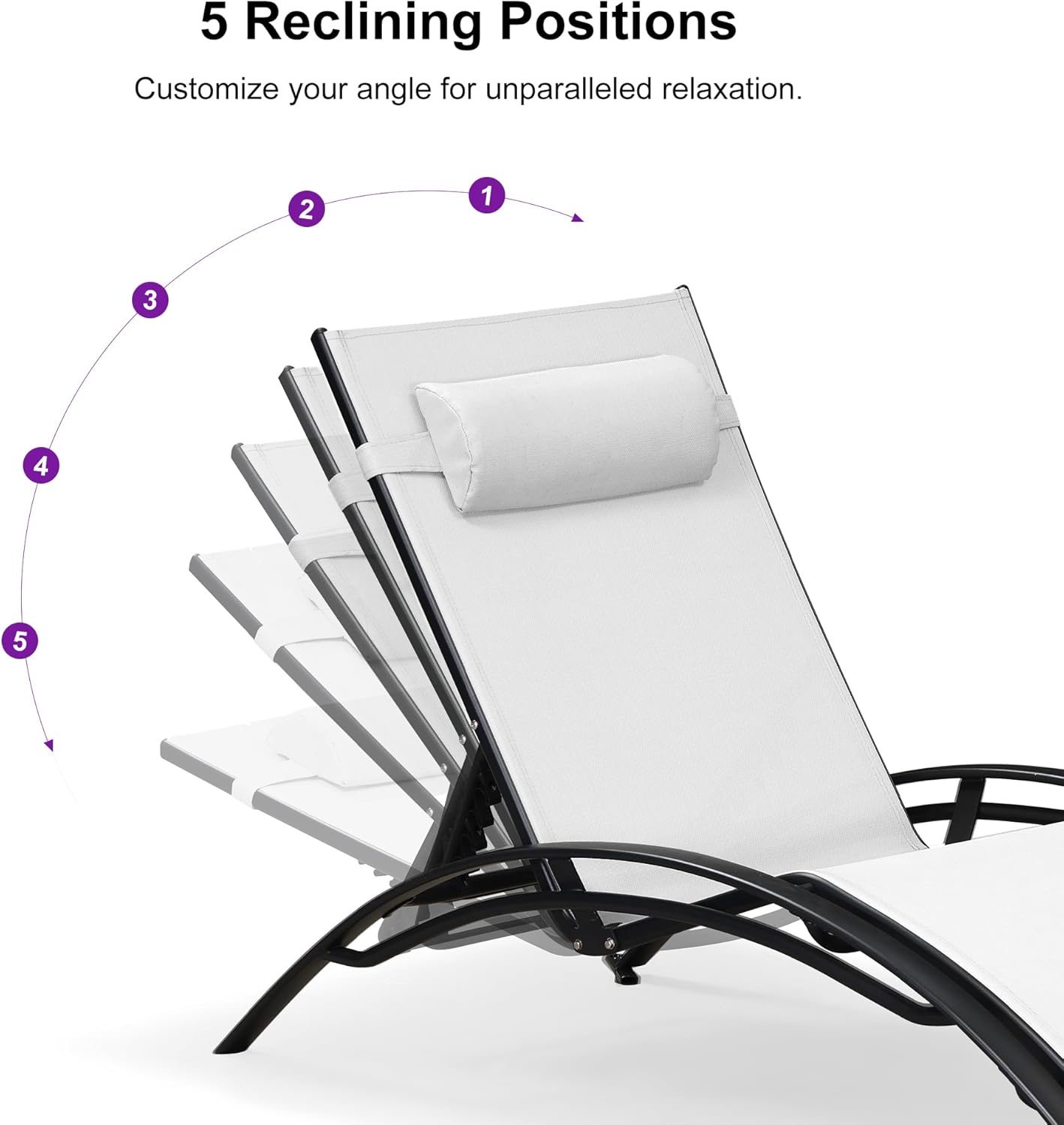 PURPLE LEAF Patio Oversized Chaise Lounge Chair Set with 2 Side Table Pool Adjustable Recliner Chairs for Outside Beach Outdoor Sunbathing Tanning Poolside Lounges