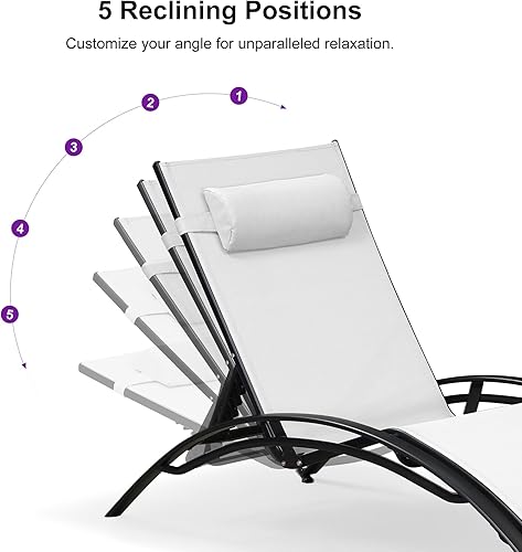 Miniatura 126 de PURPLE LEAF Juego de tumbona para patio, sillón al aire libre, playa, piscina, tumbona para tomar el sol, tumbona reclinable, sillas de bronceado