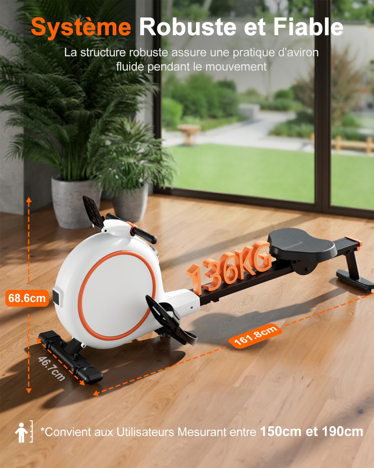 Superun Rameur avec 32 Niveaux de Résistance Magnétique Silencieuse, Rameur Cardio pour La Salle de Gym à Domicile, avec Écran LCD, Compatible APP