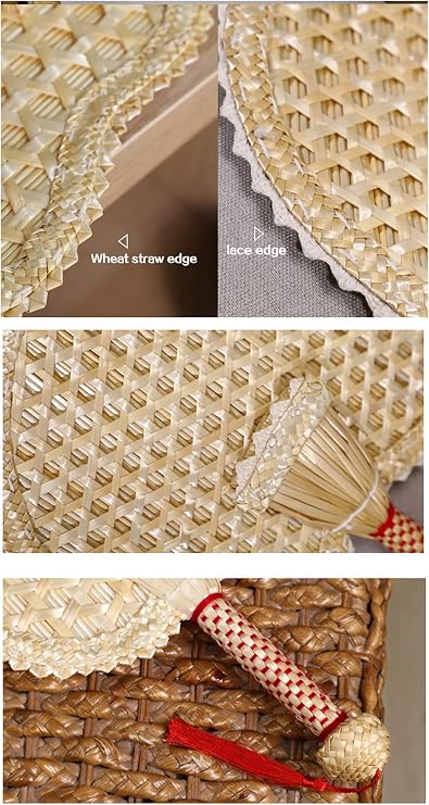 Natural Wheat Straw Fans Chinese Style Hand Held Fan Handmade Knitted Leaf Fan Elderly Summer Hand Rocker Fan Cooling Fan Hand Woven Handheld Fan (Plum Bossom)