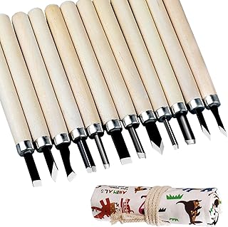 Wood Carving Tools Set, 12-Pcs Wood Whittling Kit with Canvas Roll Bag, Wood Carving Knife Kit for Beginners, Kids & Adults, DIY Craft Gift Set