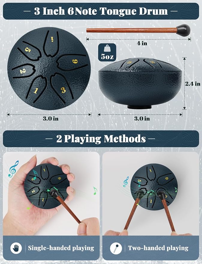 Steel Tongue Drum 6 notas 3 pulgadas para exterior miniatura 3