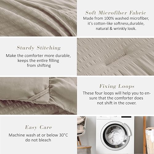 Miniatura 3 de Juego de edredón de sirsaca gris pardo tamaño King con bordes con volantes, juego de ropa de cama ultrasuave de color gris pardo de 3 piezas, juego