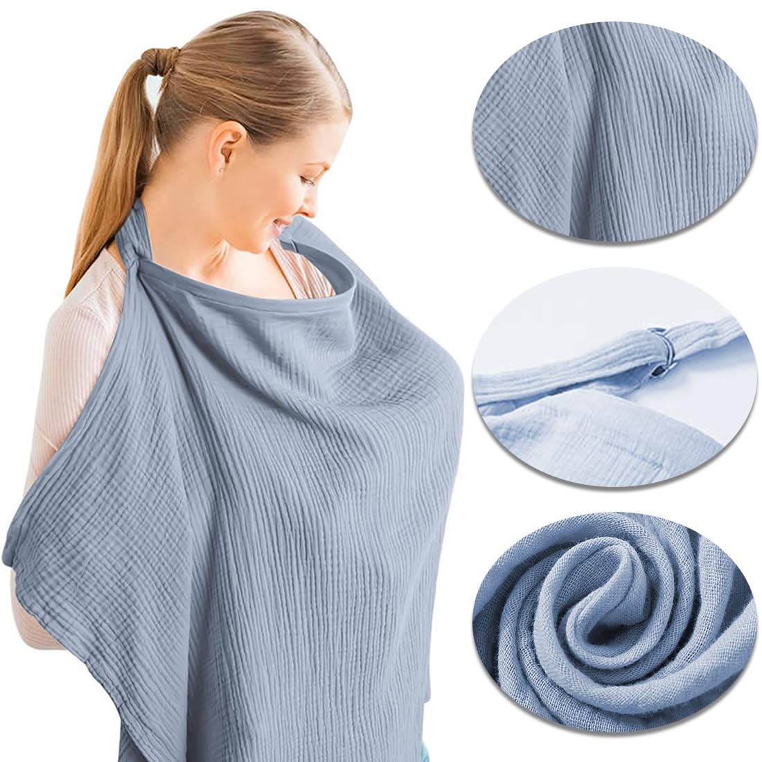 1 Artículo 75 * 95CM Funda de Muselina para Bebé Funda de Lactancia Transpirable con Círculo Rígido para Delantal de Lactancia de Madre Azul