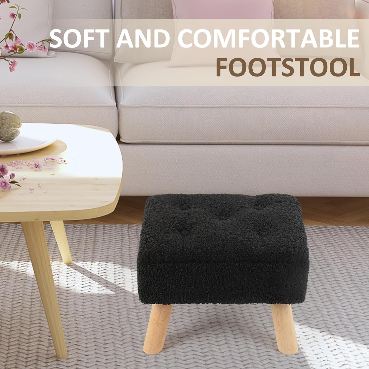 Stora Ottoman, Small Foot Stool Ottoman with Stora, Boucle Teddy