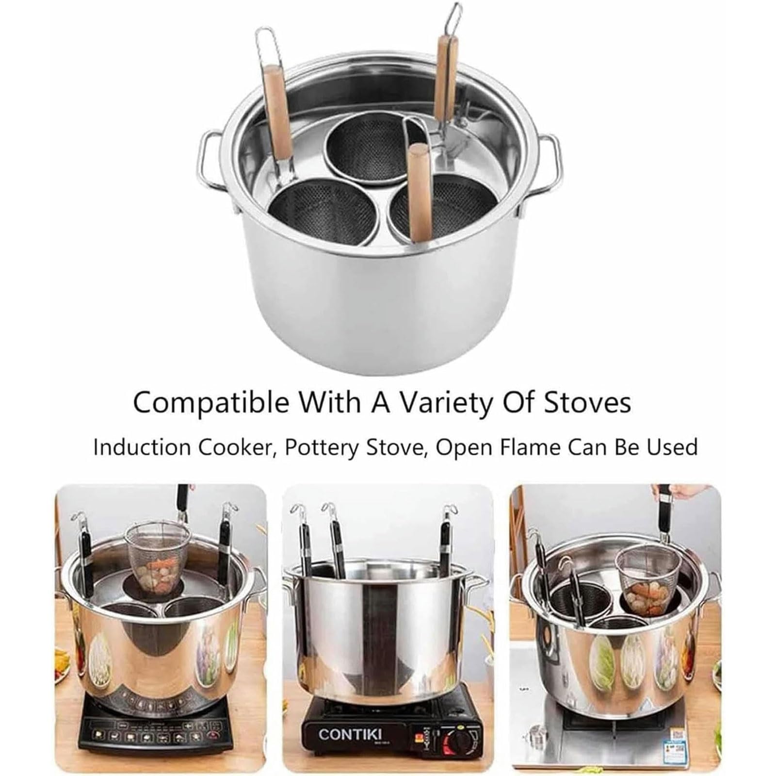 Bollitore per pasta, pentola per pasta in acciaio inox a 3/4/5 fori con cestello per inserto scolapasta, pentola per brodo con cestello per cottura a vapore e inserto per pentola per pasta, set per