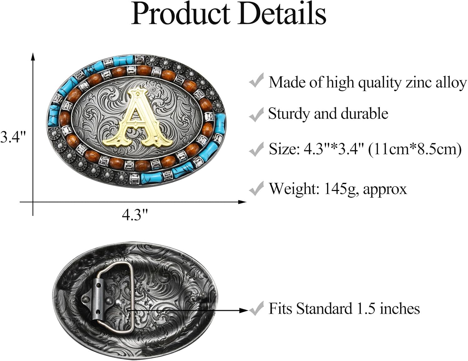 Western Initial Letter ABC to XYZ Belt Buckle, Native American Turquoise Capital Belt Buckle Jeans Accessory
