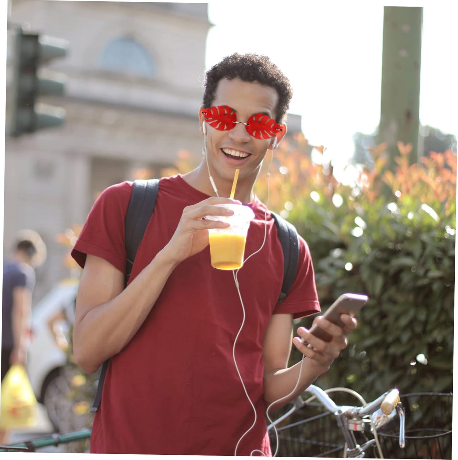 Holibanna 1pc Leaf Shape Rimless Sunglasses Lightweight Photo Props for Parties Unique Eyewear for Men Women Comfortable Design for Events Stylish Red Color