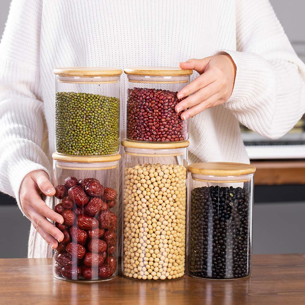 Frascos De Vidrio De 750 Ml + 950 Ml Con Tapas De Bambú Juego De 6 Anillos De Silicona, Recipientes Herméticos De Cereales Para Alimentos De Cocina Para Almacenamiento, Juego De Recipientes