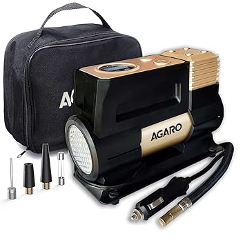AGARO Force Analog Tyre Inflator with Emergency Light, 150Watts with 12V Car Plug, up to 150PSI, Compact and Portable, Black