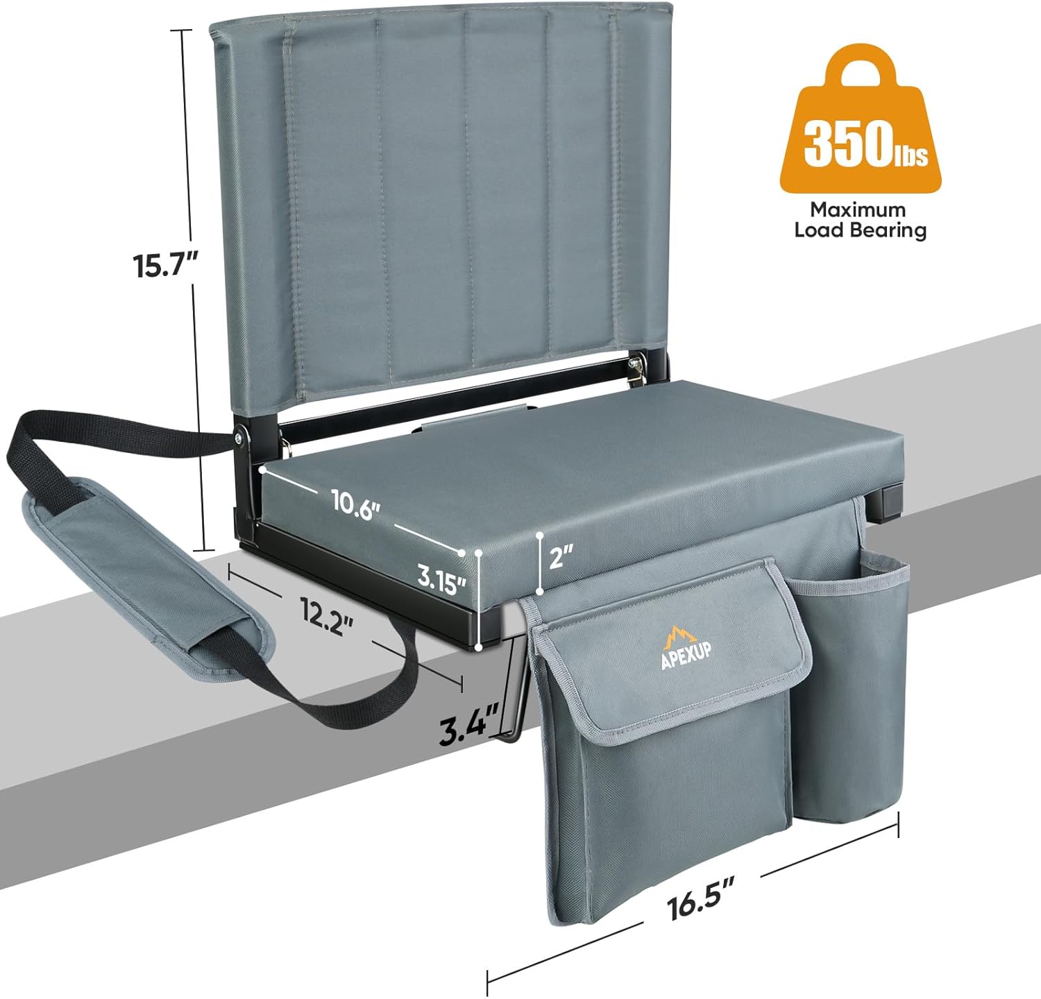 APEXUP Stadium Seats with Back Support, Portable Bleacher Seat with Large Pocket and Cup Holder, Wide Stadium Chair for Sports Events and Concerts