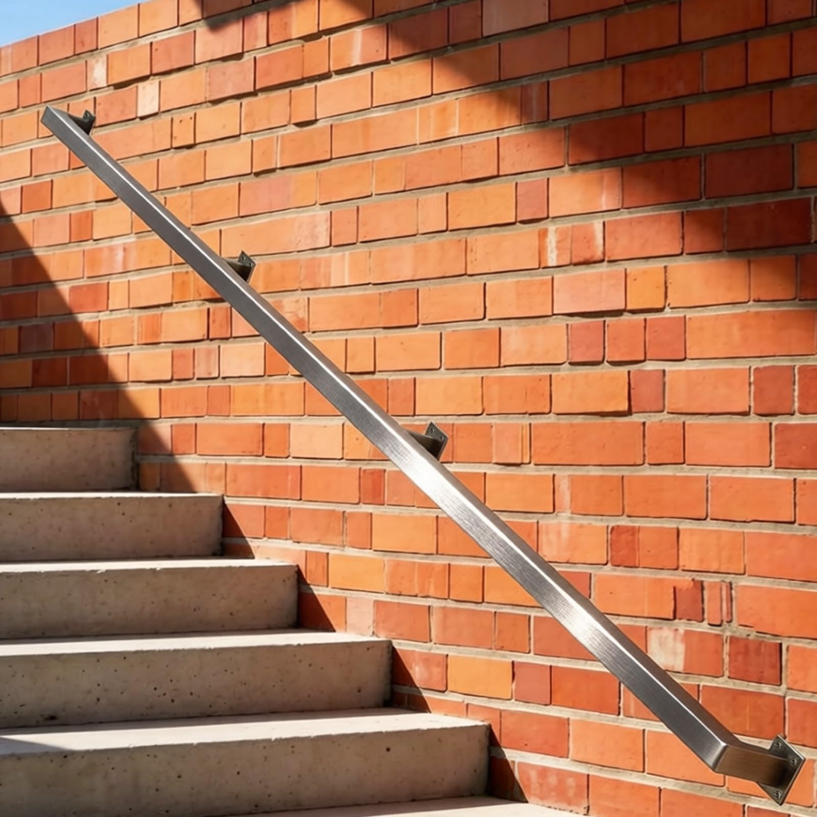 Liyadolaam Women's One Color Barrier-Free Staircase Handrail, Banister Rail With Stainless Steel Brackets For Concrete, Brick, Or Wooden Walls Non-Slip Sliver Square Pipe Stairway Railing(14Ft/420Cm)