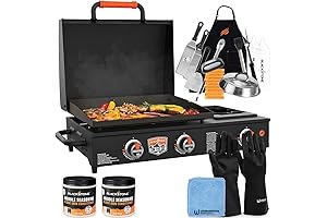 22-Inch Tabletop Gas Griddle with Hood and Side Burner