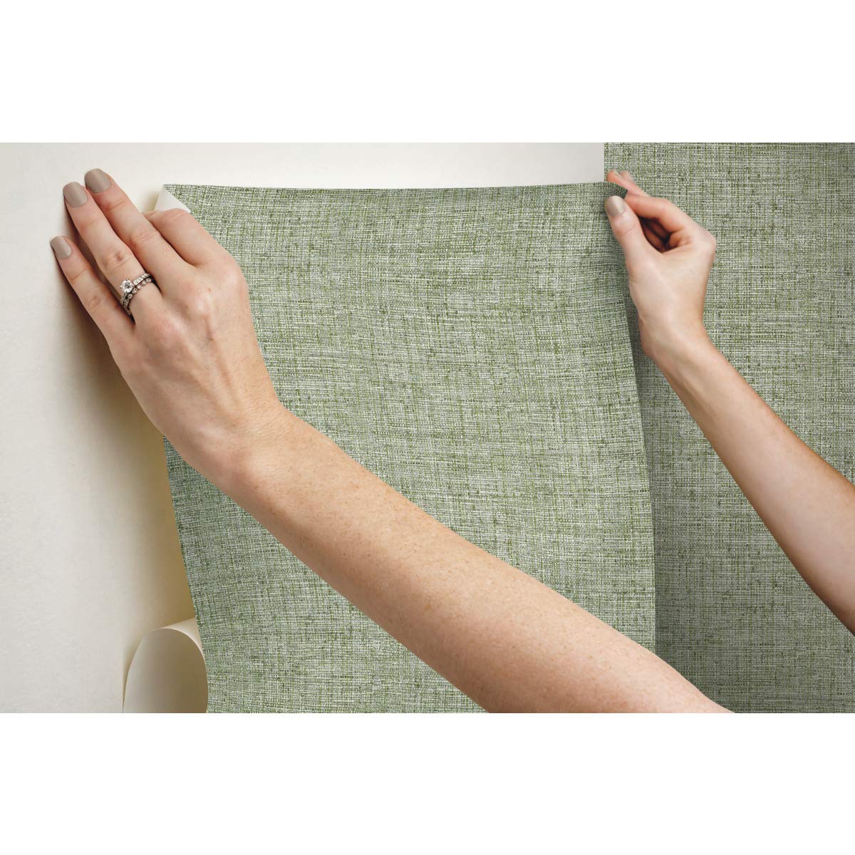 York Wallcoverings Papyrus Weave Green Premium Peel and