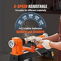Vista 4 de VEVOR Torno de Madera de Sobremesa, 10 pulgadas x 18 pulgadas, 0.5 HP 370W Máquina de Torno para Madera, 5 Velocidades Variables