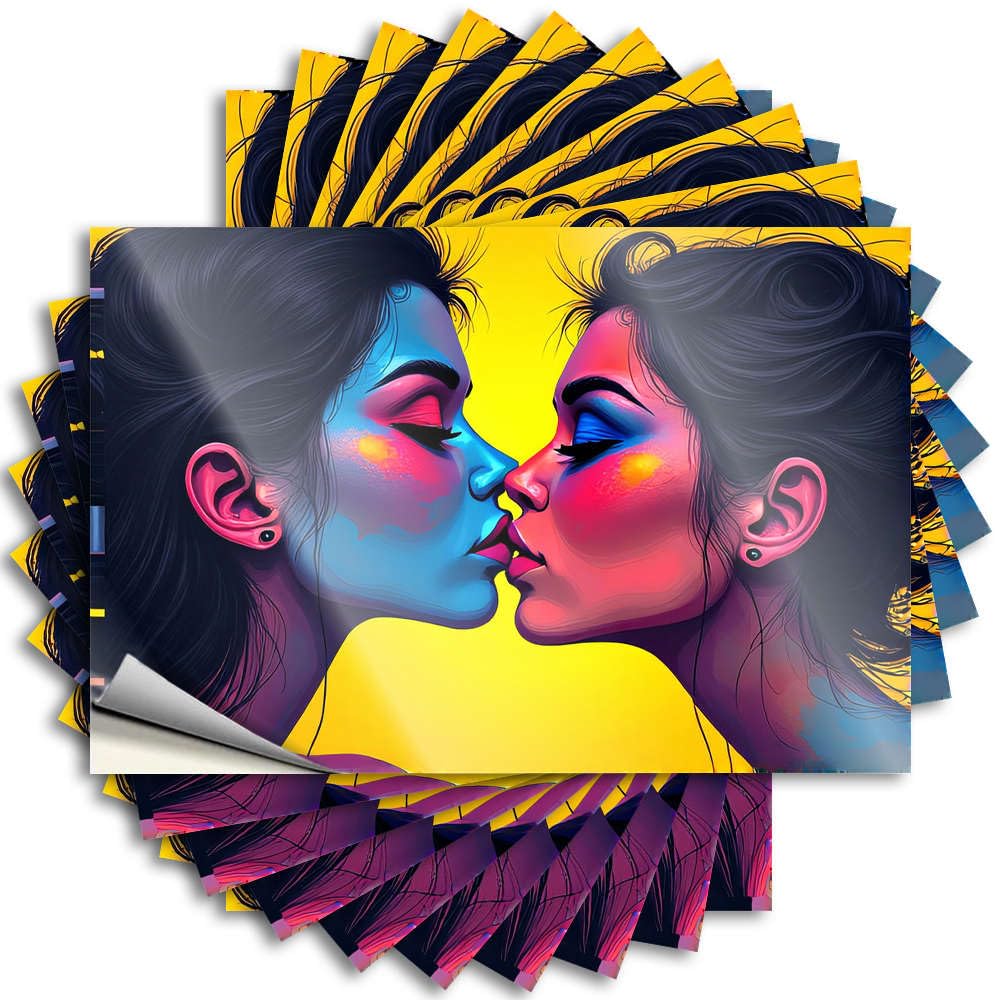 Fzfn Women's Colour Two Kissing Against A Yellow Background Half Funny Bar Decor - Tattoos Helmet Removable Vinyl Decal(8X12cm)