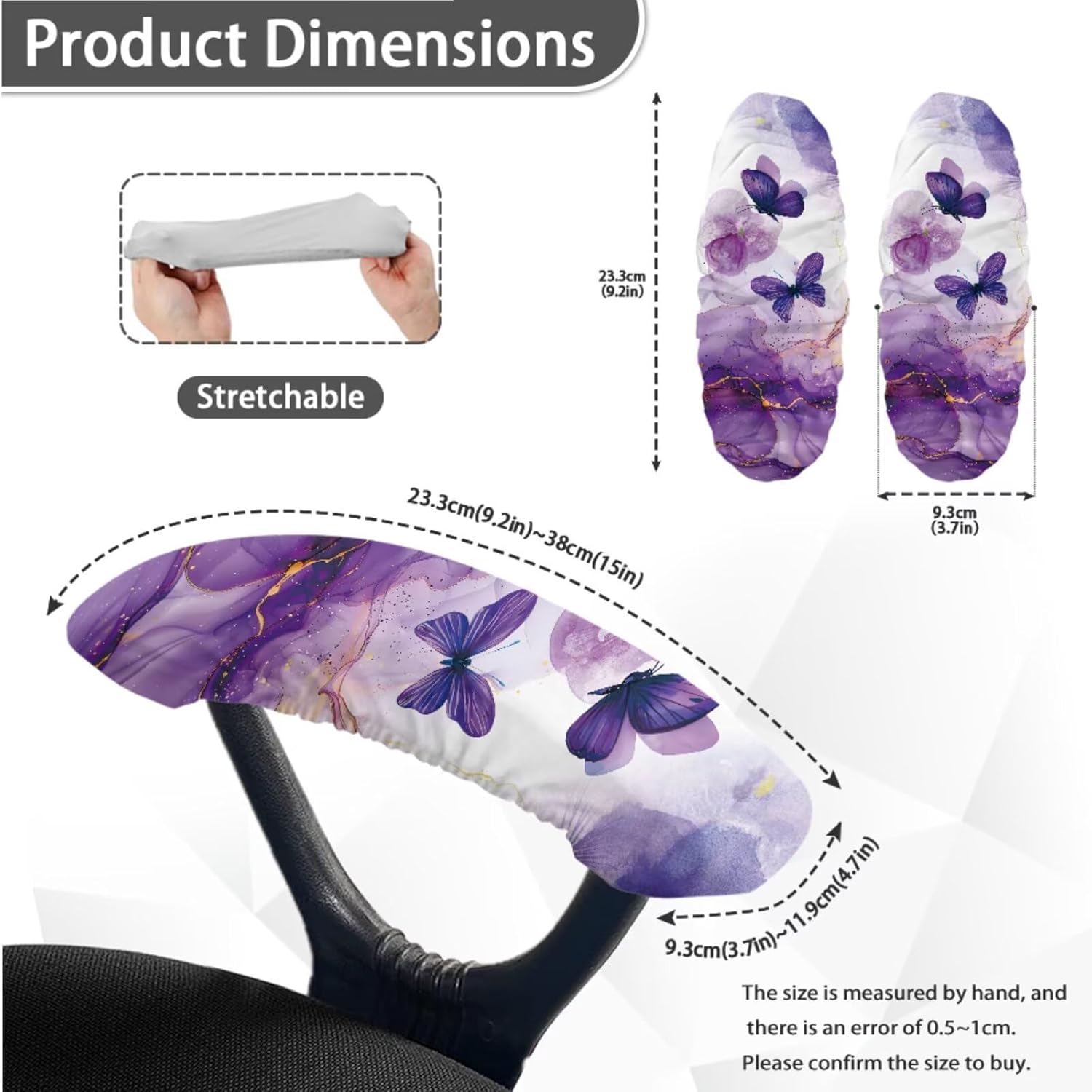 Marble Butterfly Print Computer Chair Cover with Armrest Covers, Stretchable Office Chair Cover Set, Anti-Dust Office Chairs Accessories, Purple