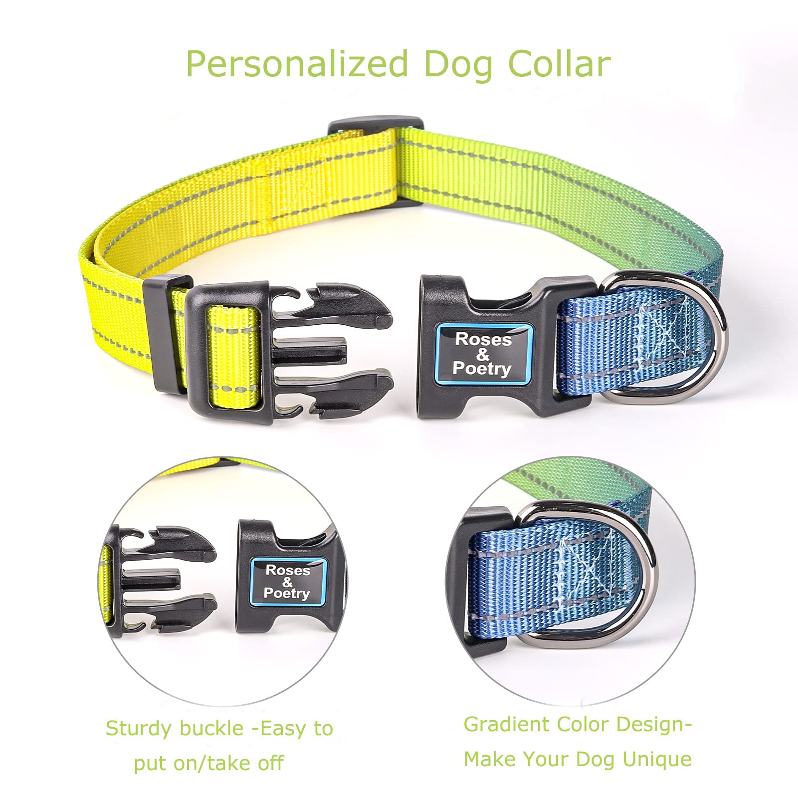 Roses&Poetry Reflective Dog Collar and Lead with Gradient Amber, Adjustable Durable Puppy Collars Leash for Extra Small Dogs (Amber-L) - Image 3