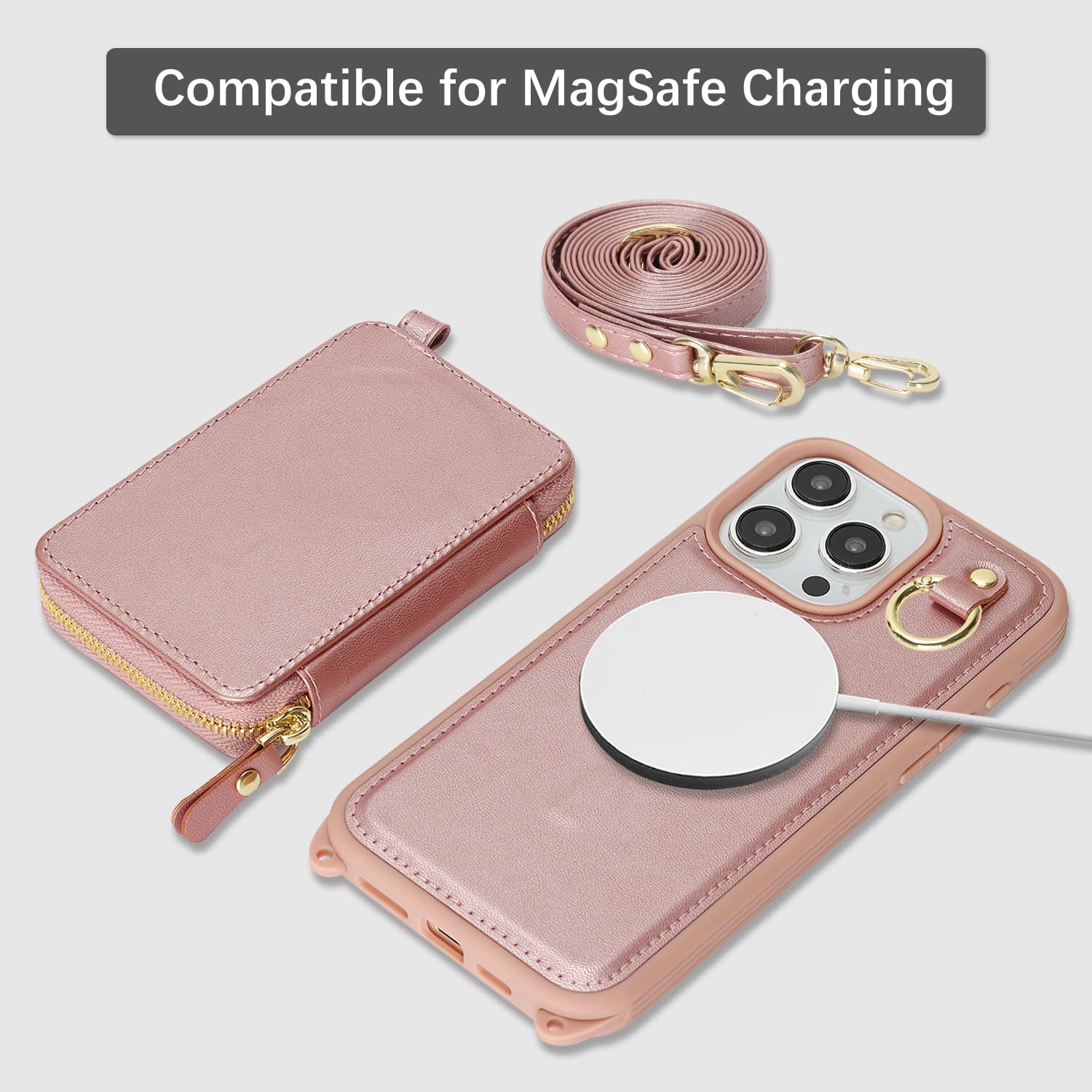 Cavor Custodia a portafoglio per iPhone 12 Pro Max con porta carte per donne e uomini, custodia per iPhone 12 Pro Max con cinturino, custodia per telefono con cordino a tracolla, magnetica staccabile