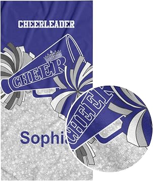 Cheerleader Blue White Cheer Beach Towel Personalized with Name Sandproof Bath Towels for Swim Sport 30 x 60 Inch