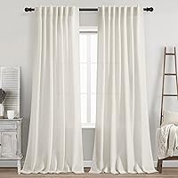 Nanspring Cream Linen Back Tab Curtains 84 Inch 2 Panels - Semi Sheer Light Filtering Farmhouse Privacy Drapes for Living Room