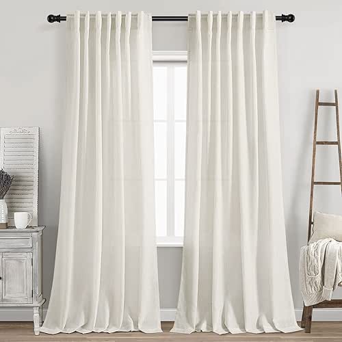 Cream Linen Back Tab Curtains 84 Inch Length for Living