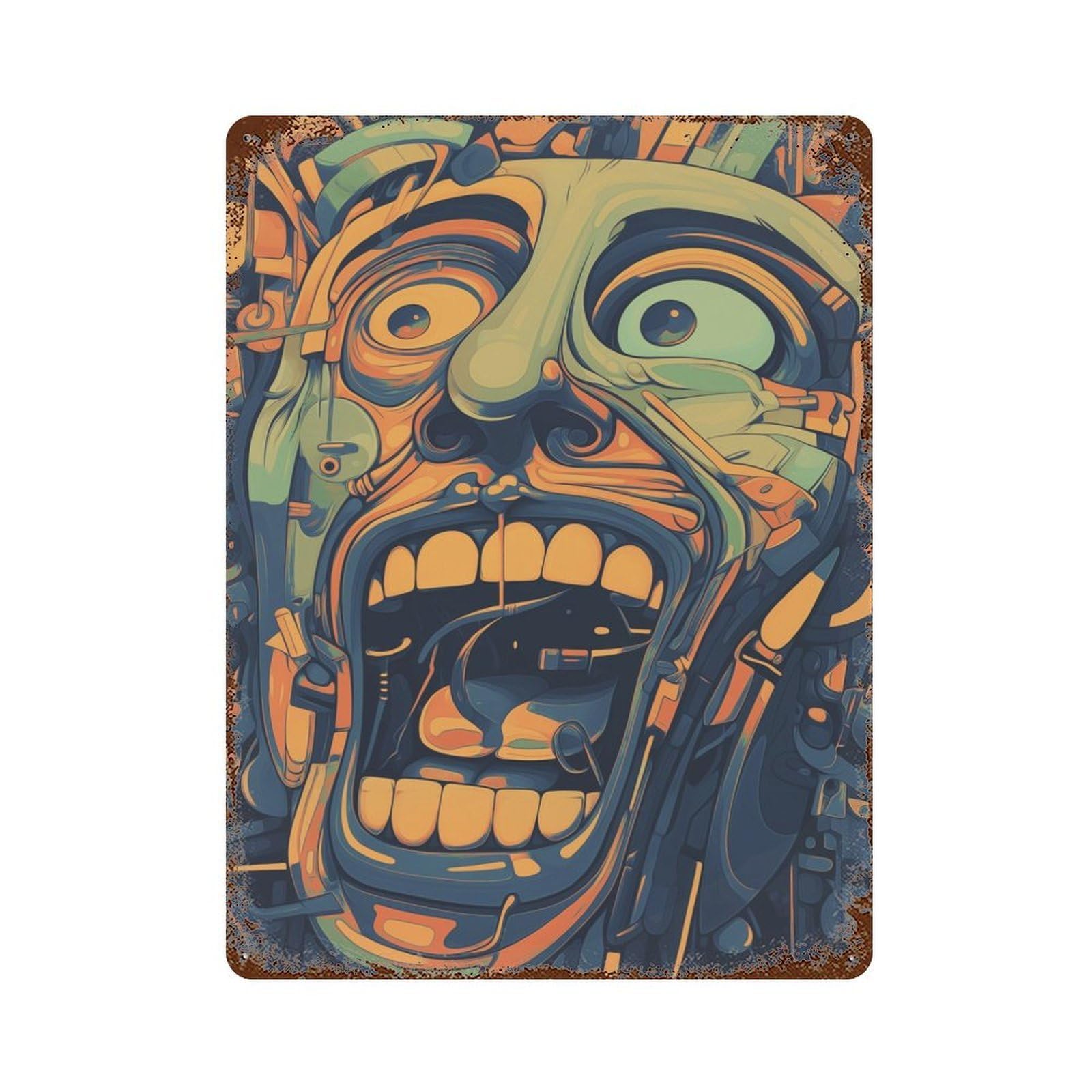 Crazy Face Aged Metal Wall Plaque 15.7"x11.8", Ideal for Garage, Bar And Workshop Decor