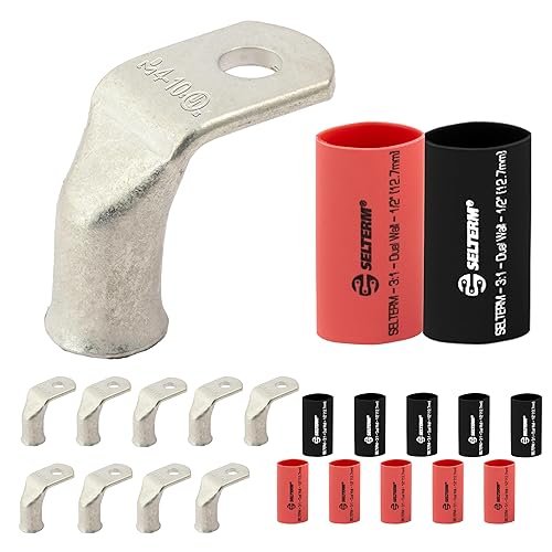 Miniatura 286 de SELTERM 10 piezas Terminales de Cable de Alambre de Cobre Estañado con Perno 2 AWG-1/2", Extremos de Cable de Batería de Servicio Pesado, Terminales