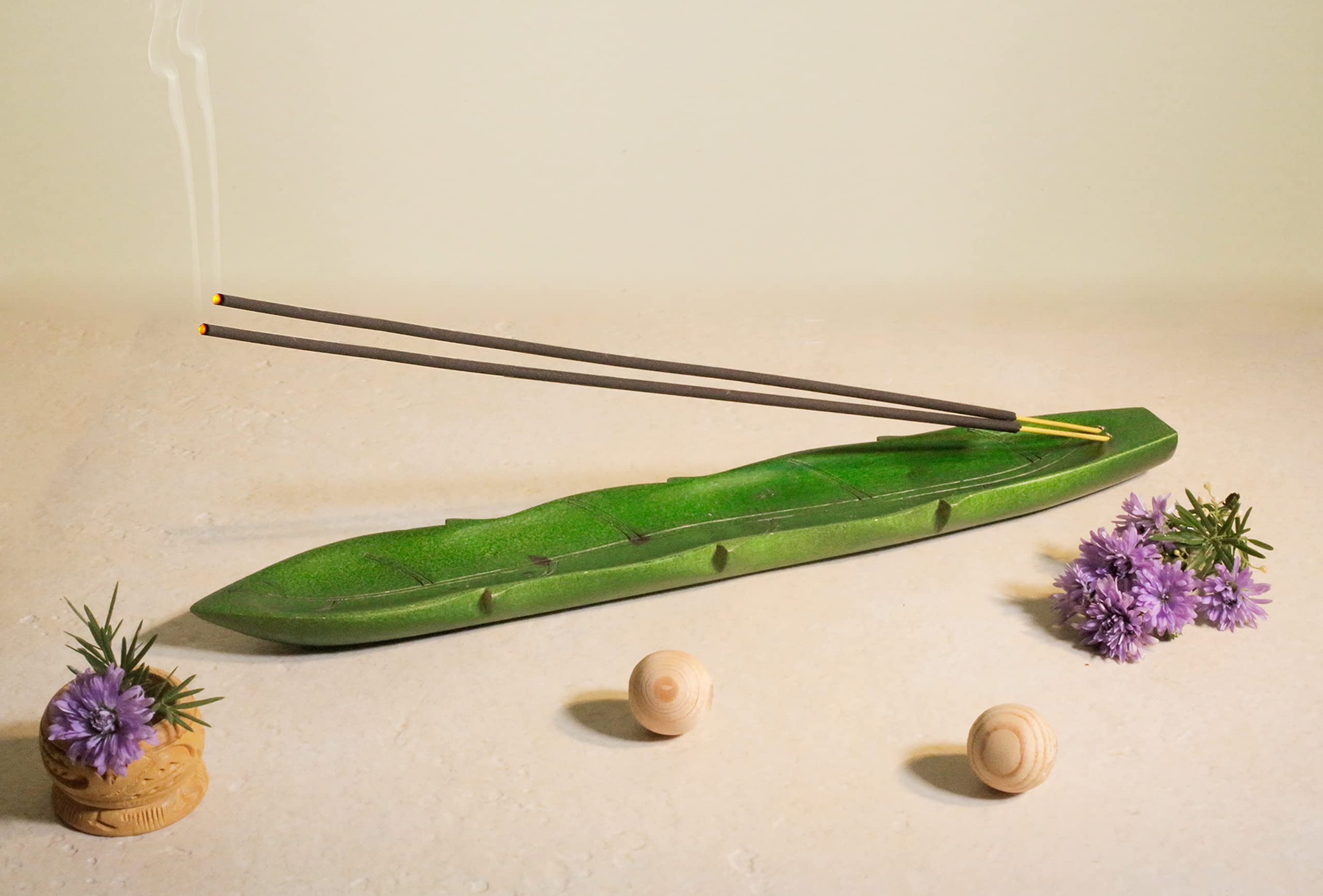SoulvedaKraftz Wooden Handcrafted Leaf Ash Catcher and Agarbatti Holder (Green) from Cycle Agarbatti