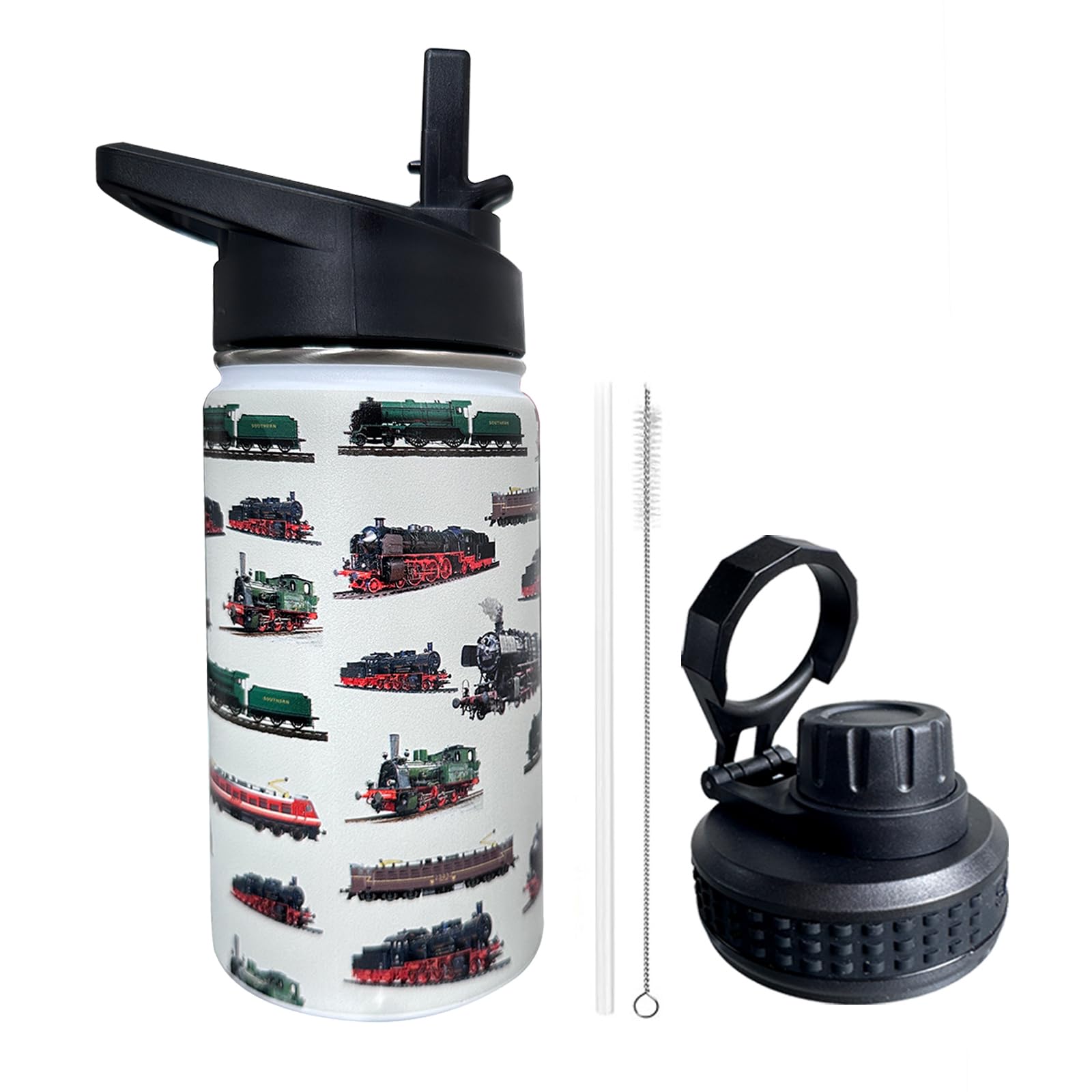 Train Kids Water Bottle for School with Straw Lid 12oz Stainless Steel Insulated Water Bottle for Boys Girls
